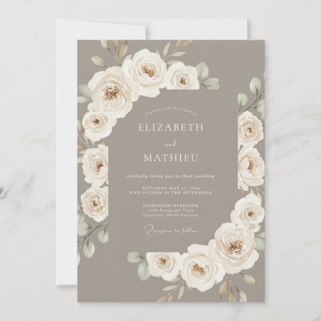 Invitación Boda Botánica Elegante Taupe (Anverso)