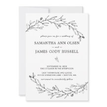 Boda botánica en negro y blanco dibujada a mano