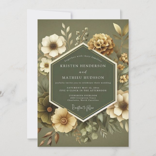 Invitación Boda Botánica en Ocra Sabio (Anverso)