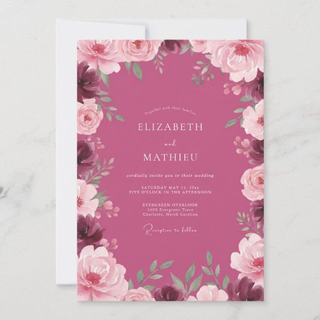 Invitación Boda Botánica Encantada de Ciruela (Anverso)