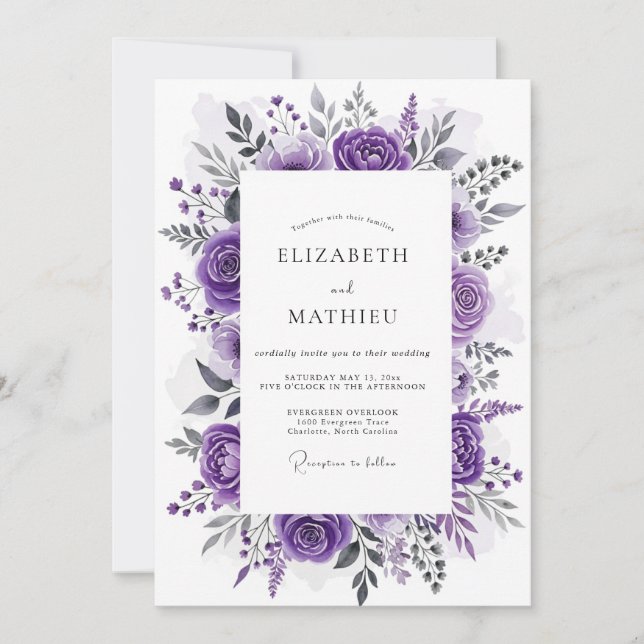 Invitación Boda Botánica Encantada de Violeta (Anverso)