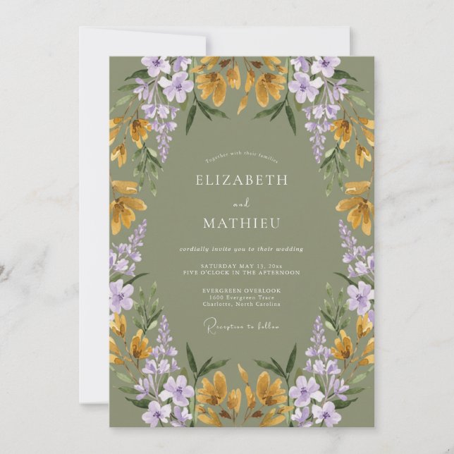 Invitación Boda Botánica Encantada en Verde Salvia (Anverso)