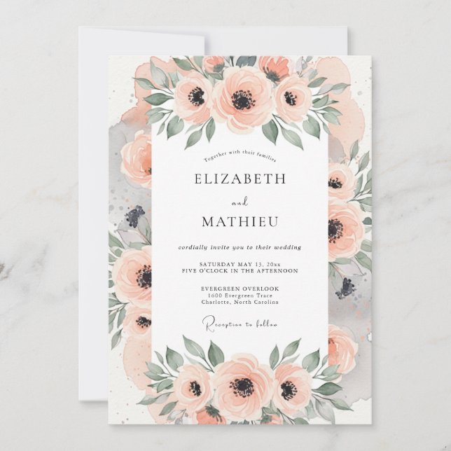 Invitación Boda Botánica Encantadora de Melocotón (Anverso)