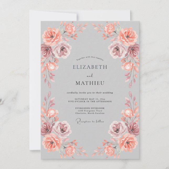 Invitación Boda Botánica Encantadora Gris (Anverso)