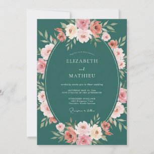 Invitación Boda Botánica Encantadora Verde Turquesa