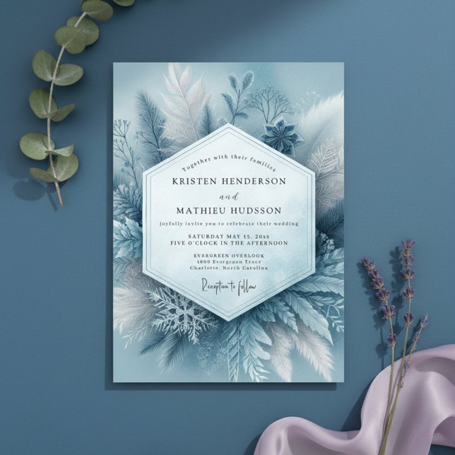 Invitación Boda Botánica Escarcha Azul Pizarra (Subido por el creador)