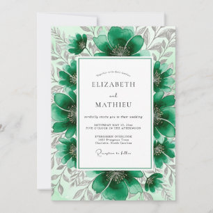 Invitación Boda Botánica Escarchada Verde Esmeralda