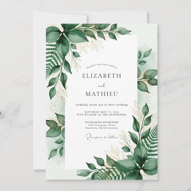 Invitación Boda Botánica Esmeralda Verde (Anverso)