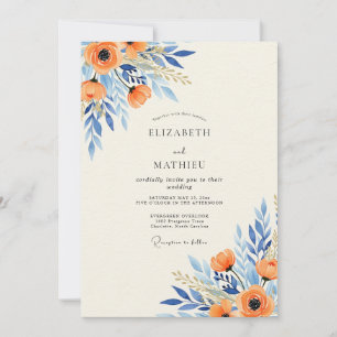 Invitación Boda Botánica Espléndida Azul Naranja