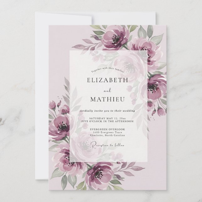 Invitación Boda Botánica Espléndida Malva (Anverso)