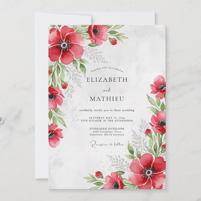 Invitación Boda Botánica Espléndida Roja (Anverso)