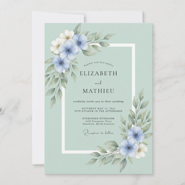 Invitación Boda Botánica Espuma de Mar (Anverso)