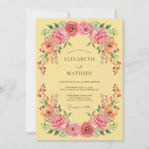 Invitación Boda Botánica Estival Feliz Amarilla
