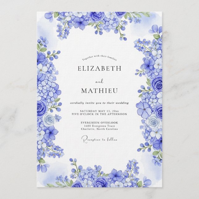 Invitación Boda Botánica Etérea Azul (Anverso)