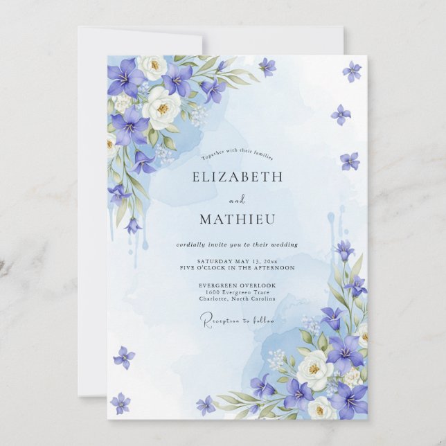Invitación Boda Botánica Etérea Azul de Aciano (Anverso)