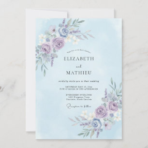 Invitación Boda Botánica Etérea Azul Pálido