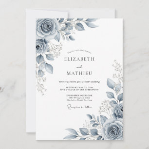 Invitación Boda Botánica Etérea Azul Pizarra