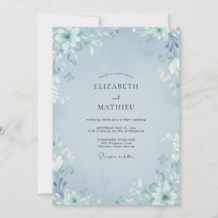 Invitación Boda Botánica Etérea de Azul Acero