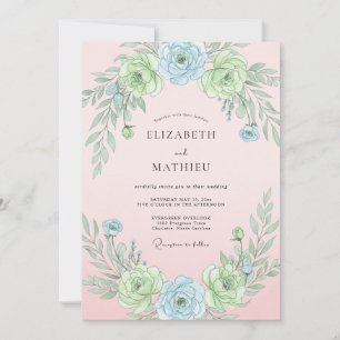Invitación Boda Botánica Etérea de Azul Polvo