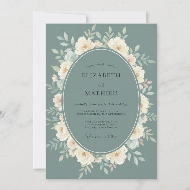 Invitación Boda Botánica Etérea de Azul Turquesa Suave (Anverso)