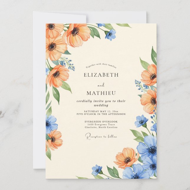 Invitación Boda Botánica Etérea de Azure Naranja (Anverso)