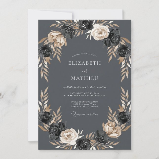 Invitación Boda Botánica Etérea de Carbón (Anverso)