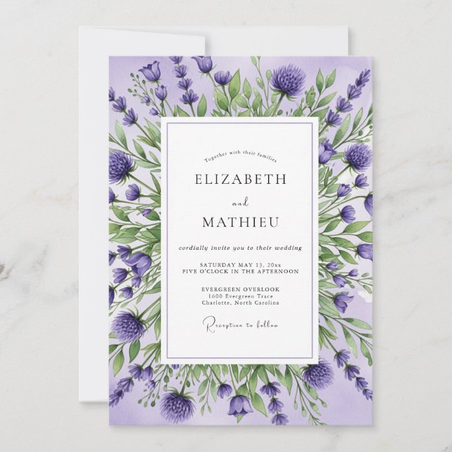 Invitación Boda Botánica Etérea de Lavanda (Anverso)