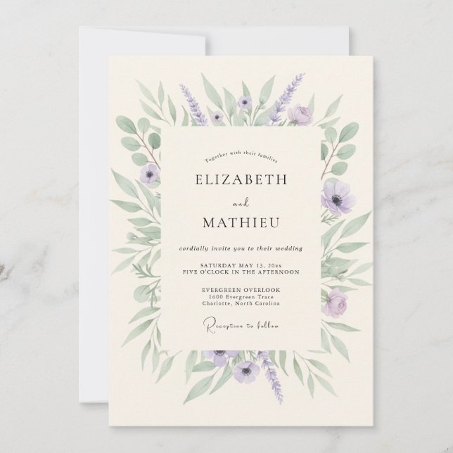 Invitación Boda Botánica Etérea de Lila (Anverso)