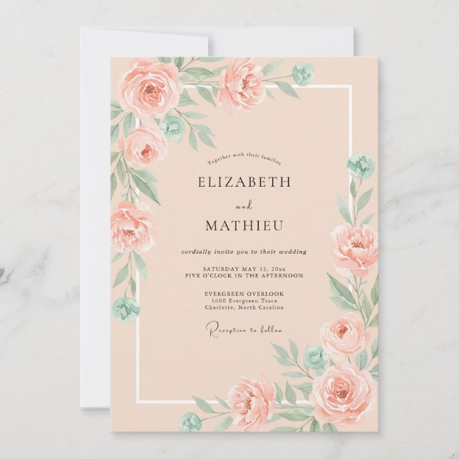 Invitación Boda Botánica Etérea de Salmón (Anverso)