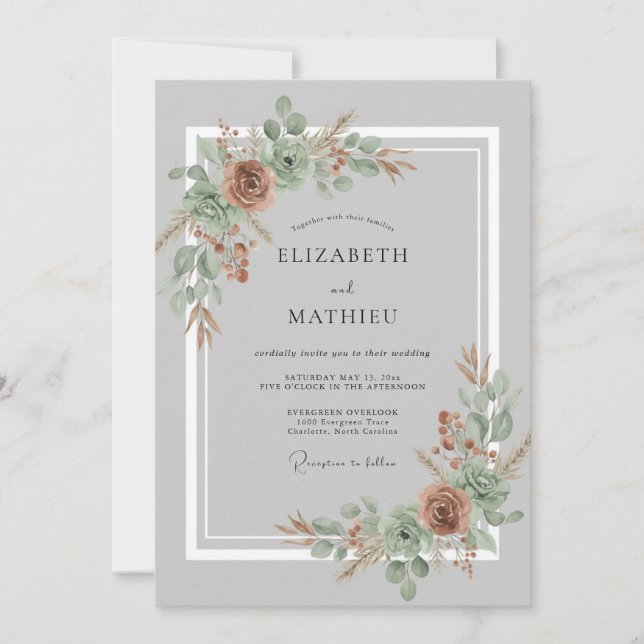 Invitación Boda Botánica Etérea de Terracota (Anverso)