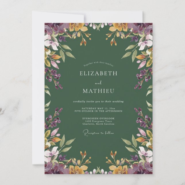 Invitación Boda Botánica Etérea de Verde Bosque (Anverso)