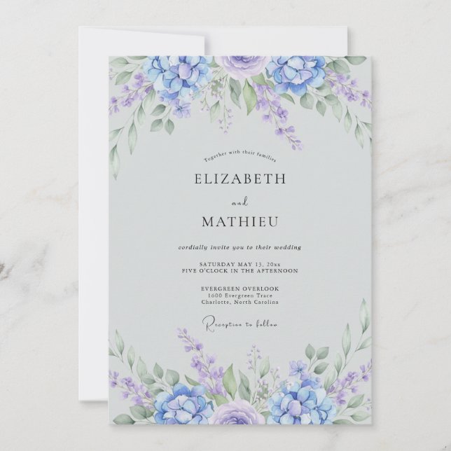 Invitación Boda Botánica Etérea de Vinca menor (Anverso)