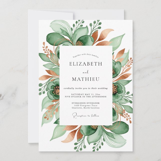 Invitación Boda Botánica Etérea Esmeralda (Anverso)