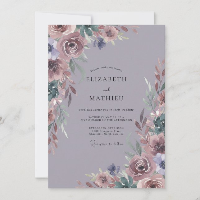 Invitación Boda Botánica Etérea Malva (Anverso)