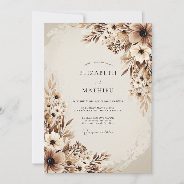 Invitación Boda Botánica Etérea Marrón (Anverso)