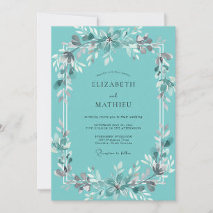 Invitación Boda Botánica Etérea Verde Azul
