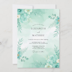 Invitación Boda Botánica Etérea Verde Espuma de Mar