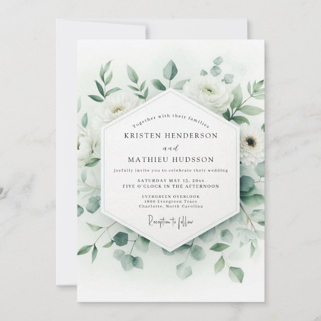 Invitación Boda Botánica Etérea Verde Salvia (Anverso)