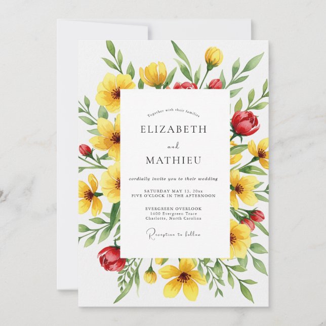 Invitación Boda Botánica Exuberante Amarilla (Anverso)