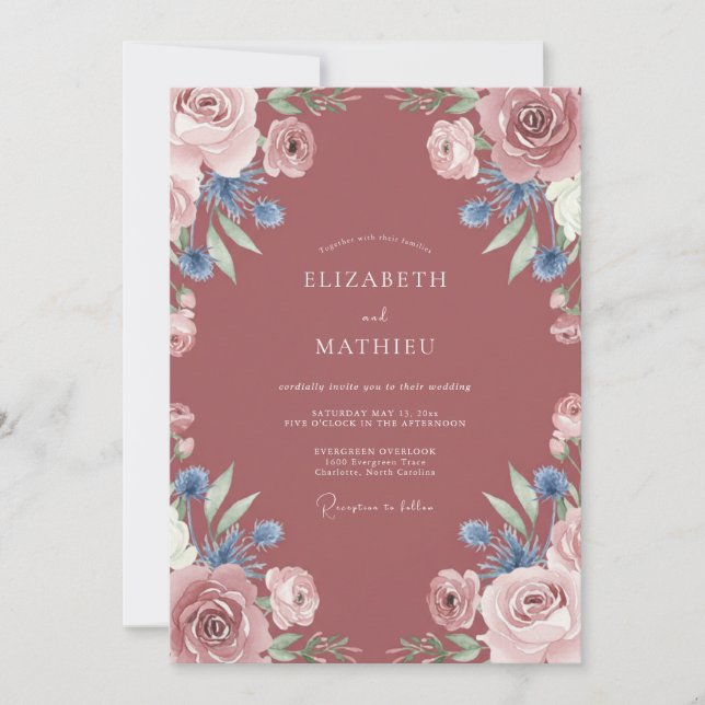 Invitación Boda Botánica Exuberante de Color Malva (Anverso)