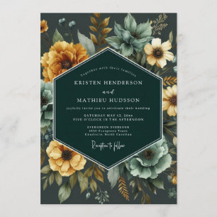 Invitación Boda botánica exuberante de esmeralda y maravilla