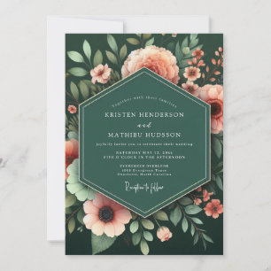 Invitación Boda Botánica Exuberante de Esmeralda y Melocotón