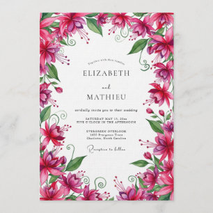 Invitación Boda botánica exuberante de fucsia
