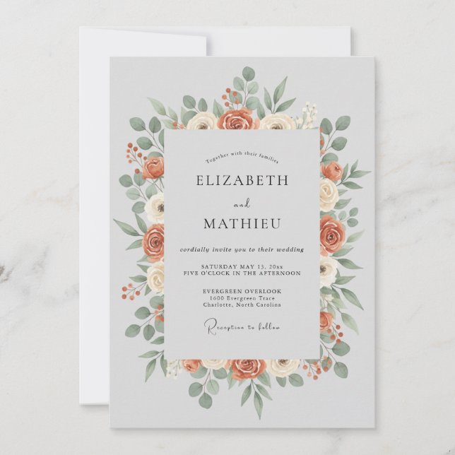 Invitación Boda Botánica Exuberante de Terracota (Anverso)