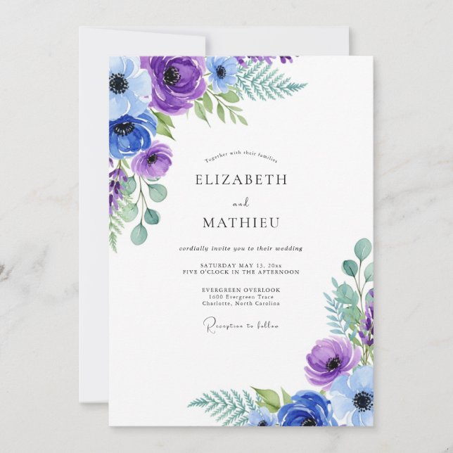 Invitación Boda Botánica Exuberante Índigo (Anverso)