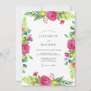 Invitación Boda Botánica Exuberante Rosa Fucsia