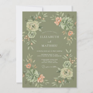 Invitación Boda Botánica Exuberante Verde Oliva