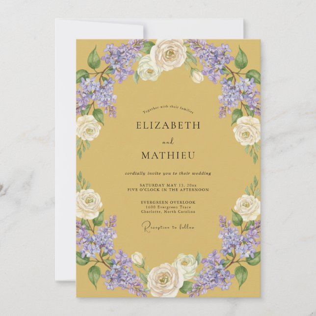 Invitación Boda Botánica Fastuosa con Mostaza (Anverso)