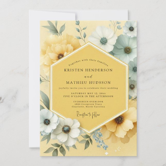 Invitación Boda Botánica Flor Amarilla (Anverso)