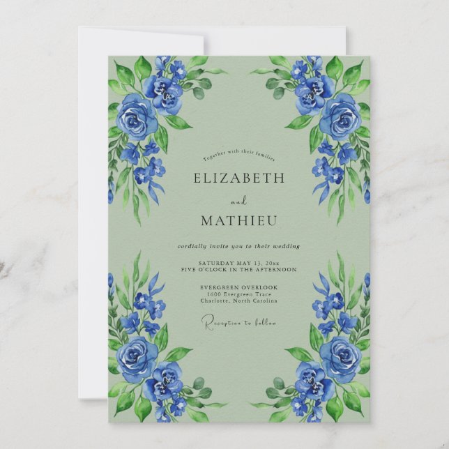 Invitación Boda Botánica Flor Azul (Anverso)